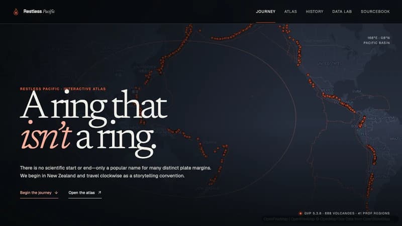 The Restless Pacific opening map and the headline A ring that isn’t a ring.